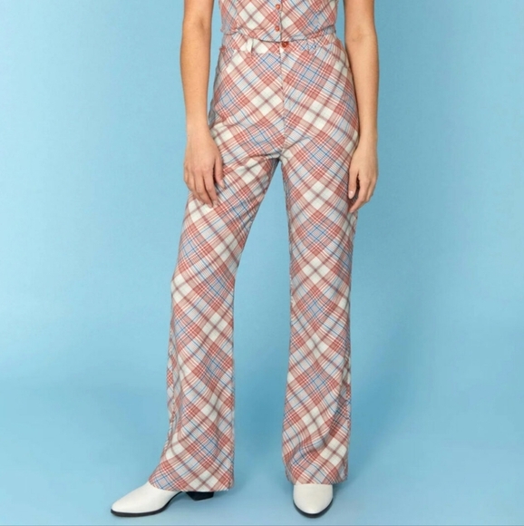 Rolla's PLAID CHECK BOOTCUT PANT POMEGRANATE Women's Size Small NWT - Picture 1 of 13